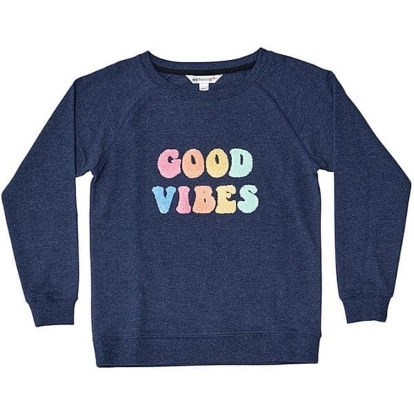 Wildfox Good Vibes pastel rainbow textured loop knit statement sweatshirt size S - Picture 5 of 5